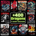 400+ Dragons & Samurai Streetwear PNG Bundle | Urban Japanese Graphic T-Shirt Design Pack for POD