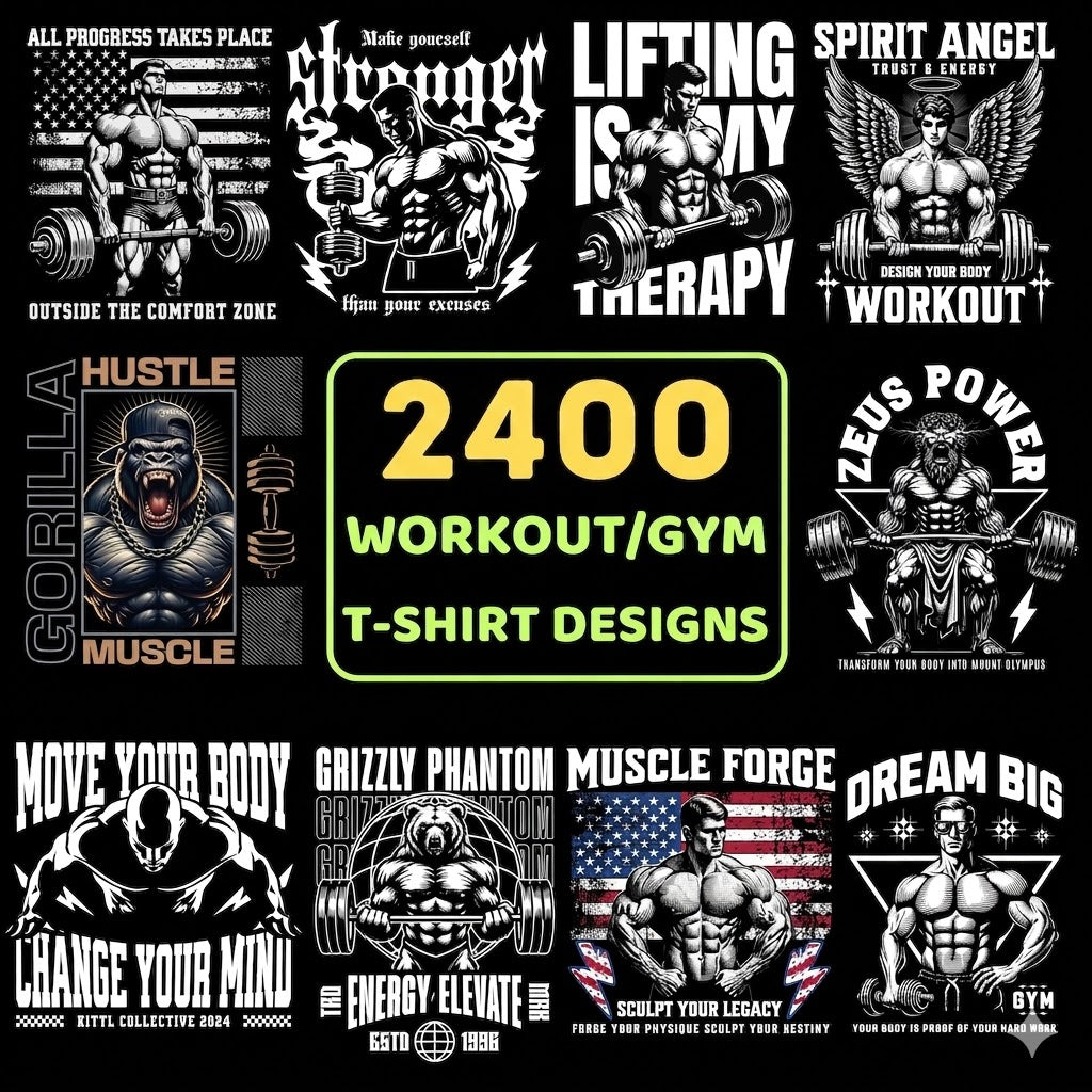 2400+ Gym & Fitness Motivation PNG Bundle | Powerful Workout T-Shirt Designs for POD Brands