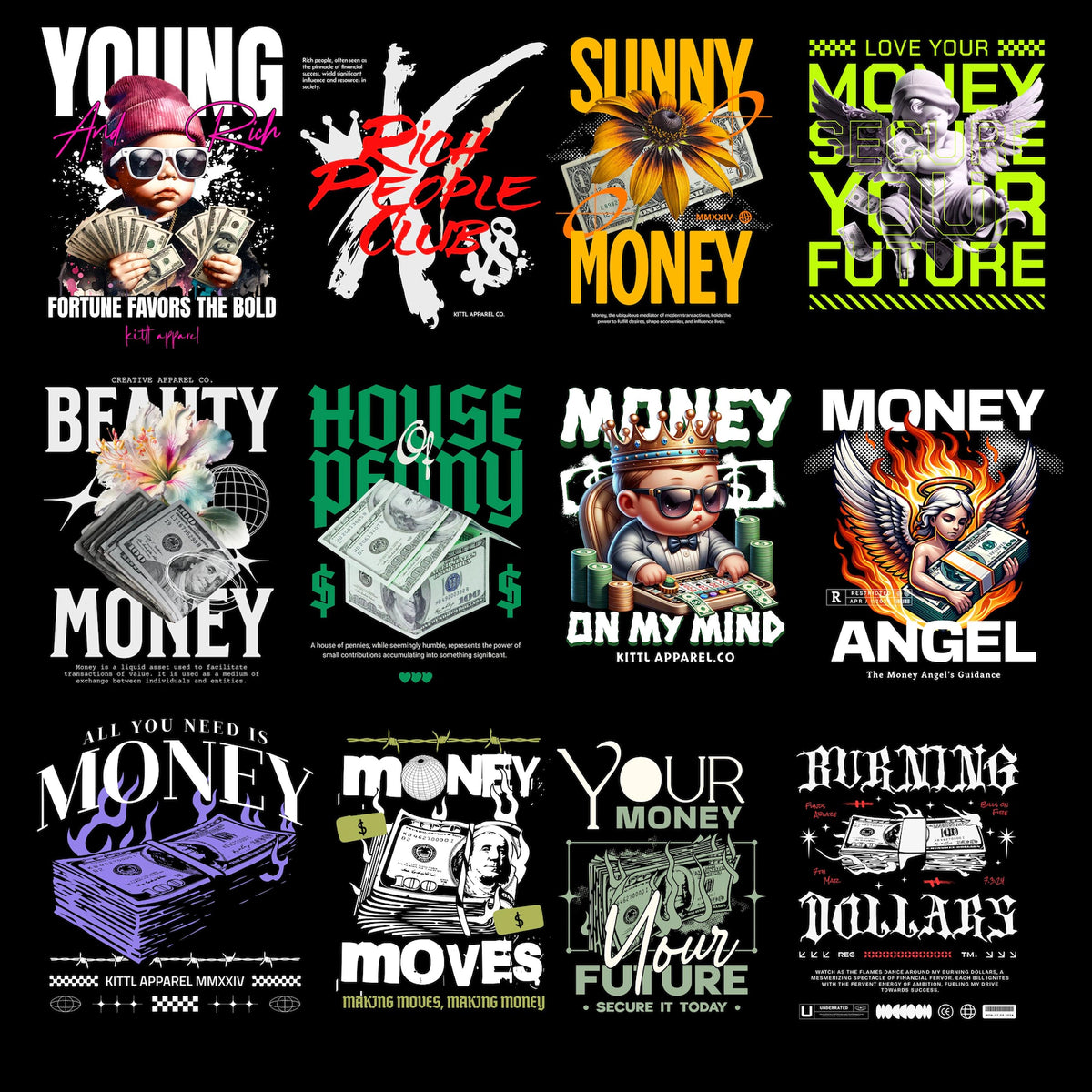 150+ Luxury Urban Money Graphic PNG Bundle | Streetwear Designs for POD Brands