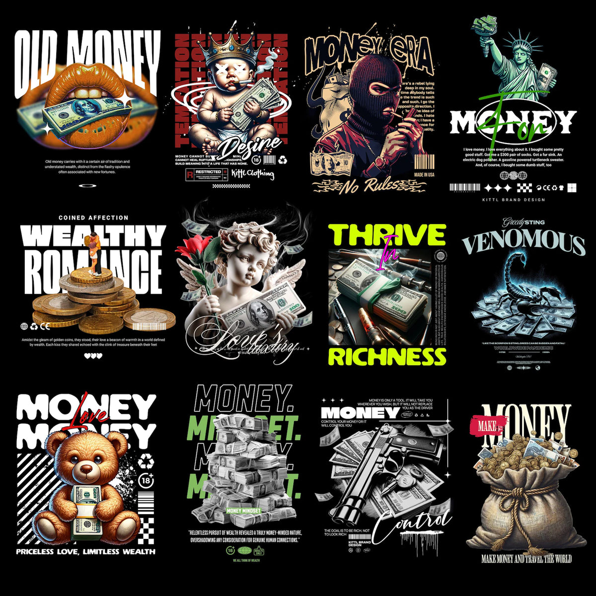 150+ Luxury Urban Money Graphic PNG Bundle | Streetwear Designs for POD Brands