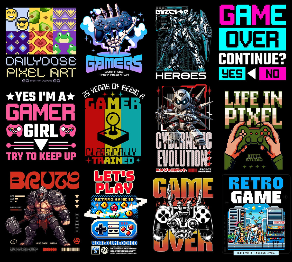 Gaming Clipart PNG Bundle | Gamer Graphics, Controller Designs & T-Shirt Print Pack for POD