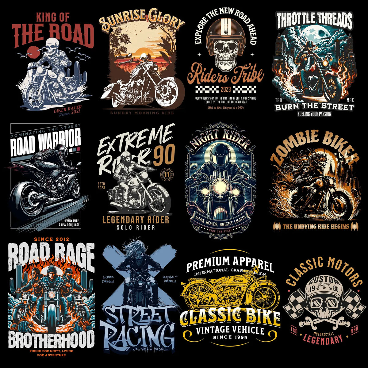 500+ Biker & Motorcycle Streetwear PNG Bundle | Vintage Rider T-Shirt Design Pack for POD